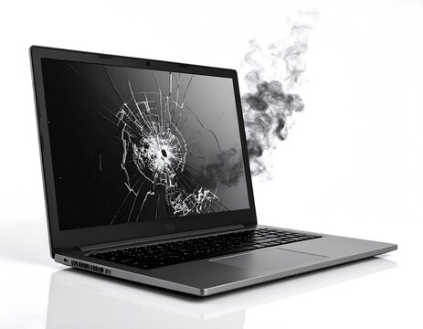 Broken laptop screen with smoke (1)