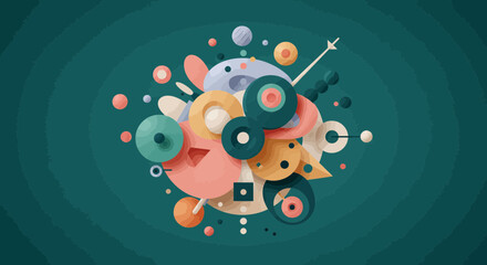 Poster - Abstract composition with geometric shapes in pastel colors and modern design
