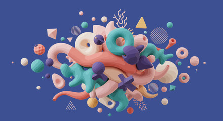Poster - abstract design with colorful geometric shapes on a blue background concept art
