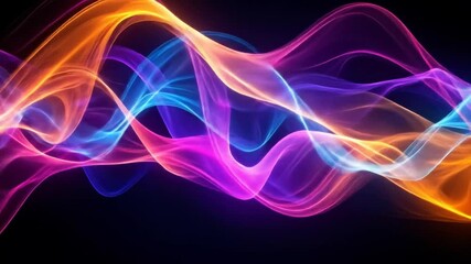 Fototapete - Abstract Wavy Lines In Purple Orange And Blue Colors Against A Black Backdrop
