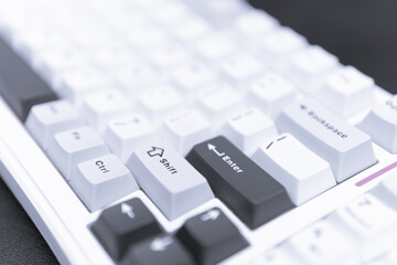 Fototapete - Modern keyboard photographic close-up, detail shot for tech websites, UI element inspiration and minimalist office style