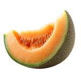 A juicy slice of cantaloupe melon with visible seeds and vibrant orange flesh isolated on transparent background