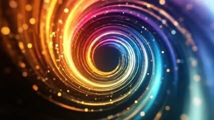 Fototapete - Abstract Spiral Tunnel Animation With Glowing Colorful Light And Particle Effects