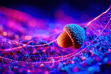Aufkleber - A small acorn is sitting on a blue and purple background