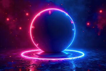 Poster - A glowing red and blue sphere is surrounded by a glowing blue circle