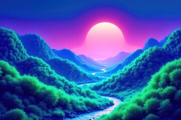 Poster - A beautiful mountain landscape with a river running through it