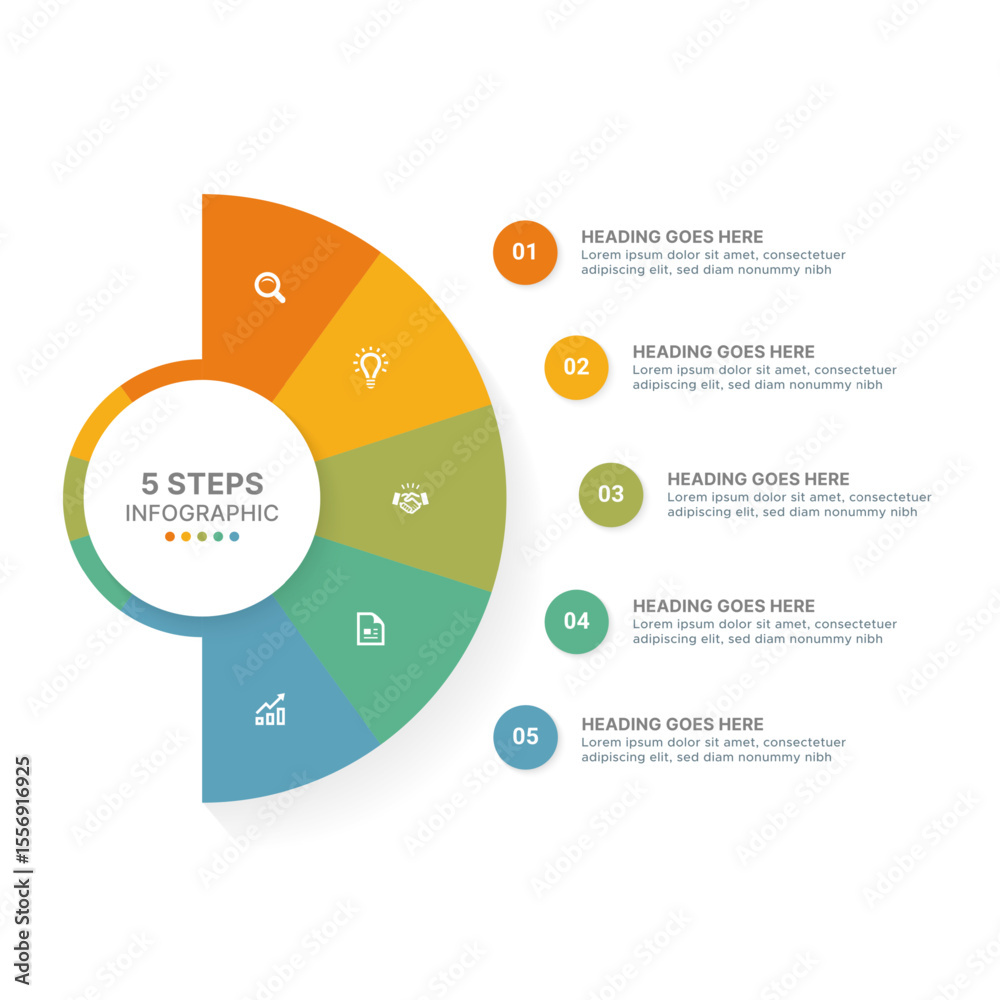 Vetor Modern Circular Infographic Design Template with 5 Data Points do ...
