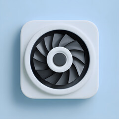 Poster - A stylized 3D rendering of a square-shaped ventilation fan icon.