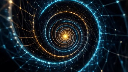 Fototapete - Dynamic Abstract Spiral Tunnel with Blue and Orange Light on a Dark Background