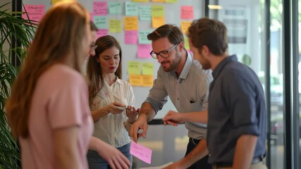 Poster - Engaged young corporate team collaborating during a strategy meeting in a modern office setting, Corporate business team in a meeting Young team explaining new ideas to corporate leader
