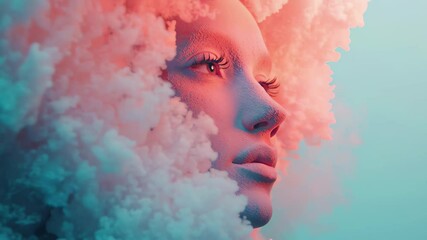 Poster - Smoke transition mask compositing element creates an ethereal portrait effect with vibrant colors and soft textures, Smoke transition mask compositing element
