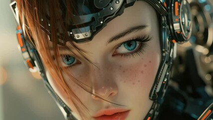 Poster - Stunning artificial intelligence portrait showcasing futuristic female robot design with captivating blue eyes, full download of artificial intelligence, portrait of a female robot