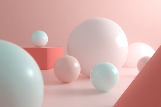 Abstract scene with balls and block