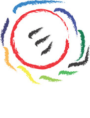 Aufkleber - Abstract art featuring a red circle and colorful brushstrokes