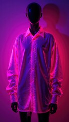 Poster - A mannequin wearing a pink shirt illuminated with neon lighting in a studio setting relevant
