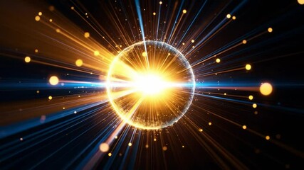 Fototapete - Abstract Golden Sphere Surrounded By Rays of Light on Black Background