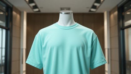 Poster - Turquoise T-Shirt Displayed on a Mannequin in a Stylish Interior Setting relevant
