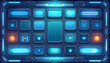© ANDRIANSYAH STUDIO - Futuristic control panel displays an array of illuminated interfaces, perfect for sci-fi and technology themes with glowing accents.