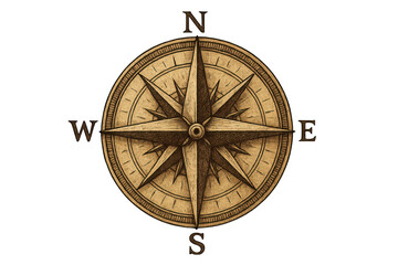Fototapete - Vintage navigational compass rose with cardinal directions, transparent backdrop highlighting maritime exploration and geographic orientation