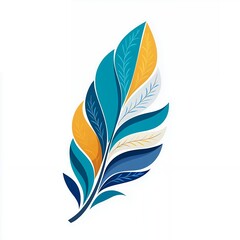 Fototapete - Stylized Teal Gold Feather Illustration on White Background