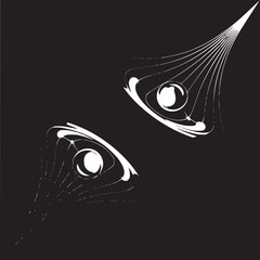 Poster - Two spheres surrounded by glowing rings and lines on a dark background abstract illustration