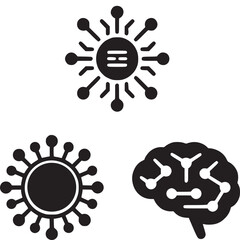 Poster - A collection of four ai related icons including a chip, brain, and two variations of network symbols