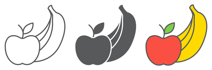 Aufkleber - Fruits icon collection, apple and banana, fruits sign vector set graphics, editable stroke linear icon, eps 10