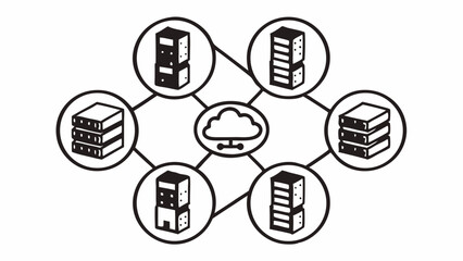 Fototapete - Illustration of a cloud network connected to multiple servers in a distributed system setup diagram created with generated ai