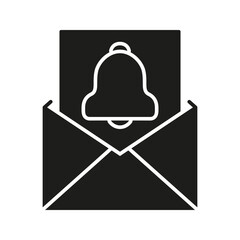 Fototapete - Envelope With Notification Bell Solid Icon. Email Alert, Message Notification, And Communication Reminder Silhouette Symbol. Digital Communication. Isolated Vector Illustration