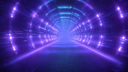 Poster - A futuristic tunnel illuminated with vibrant purple lights, creating an otherworldly atmosphere of technology.