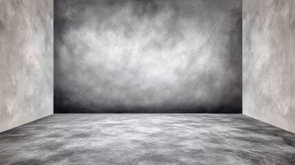 Poster - A minimalist room with textured gray walls and a smooth floor, ideal for various artistic purposes and backgrounds.
