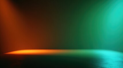 Poster - A minimalist scene illuminated by vibrant orange and green lights, creating a captivating and modern atmosphere.