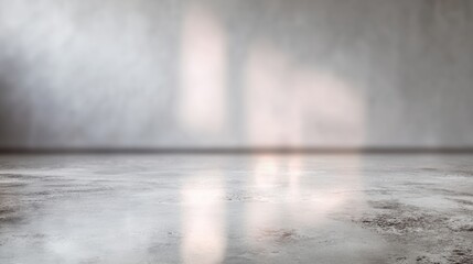 Poster - A minimalistic interior space showcasing polished concrete flooring and soft light reflections, perfect for design inspiration.