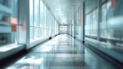 Poster - A modern hallway featuring sleek design, natural light, and reflective surfaces creating a tranquil atmosphere.