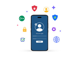 Poster - Mobile phone login screen concept design with safety and security, backdrop