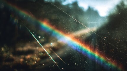 Poster - Vibrant rainbow prism effects intersect with vintage film grain, scattered dust, and scratch textures for a dreamy, old-school lens flare.