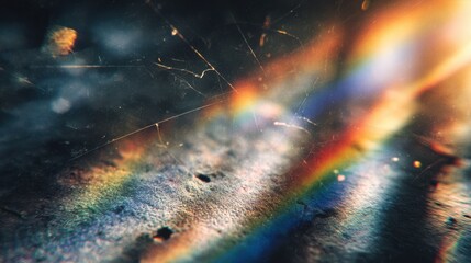 Poster - Vibrant rainbow prism effects intersect with vintage film grain, scattered dust, and scratch textures for a dreamy, old-school lens flare.