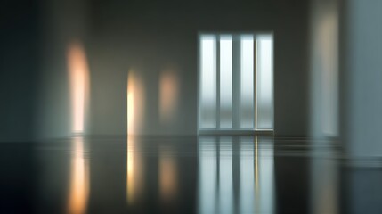Poster - A serene interior view with soft light reflections on a polished floor, creating a tranquil atmosphere.