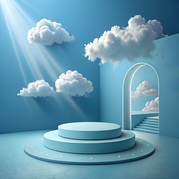 3D display podium blue background 