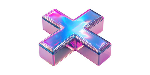 Poster - 3D Iridescent X Symbol. Futuristic Design And Digital Aesthetics Isolated On Transparent Background