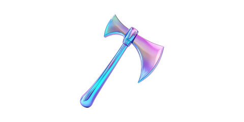 Poster - Holographic Double-Headed Axe. Futuristic Design And Fantasy Weapon Concept Isolated On Transparent Background
