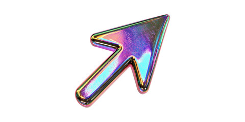 Poster - Colorful Iridescent Arrow Icon. Symbolizes Direction And Navigation In Digital Design Isolated On Transparent Background
