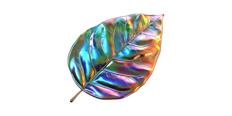 Poster - Colorful Iridescent Leaf. Nature And Art Fusion In Vibrant Hues Isolated On Transparent Background