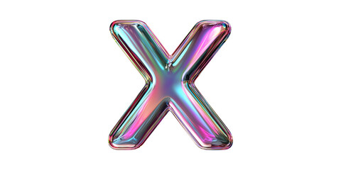 Poster - 3D Iridescent Letter X. Vibrant And Futuristic Typography Design Isolated On Transparent Background