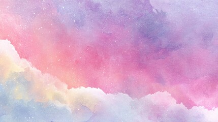 Poster - A stunning watercolor background featuring soft pastel hues and dreamy clouds, perfect for creative projects.