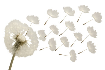 Poster - Dandelion blowing seeds in the wind with transparent background, ideal for spring and summer themes