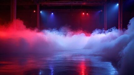 Poster - A vibrant display of fog and colored lights creates a mesmerizing atmosphere in an indoor setting.