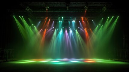 Poster - A vibrant stage illuminated with colorful lights, creating an energetic atmosphere for performances and events.