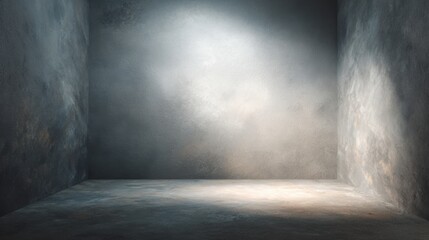 Poster - An empty, dimly lit room with textured walls and soft light creating a moody atmosphere for various artistic uses.
