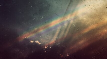 Poster - Hazy rainbow light streaks leak across a vintage grainy image with dust particles and delicate scratches for an authentic retro photo feel.